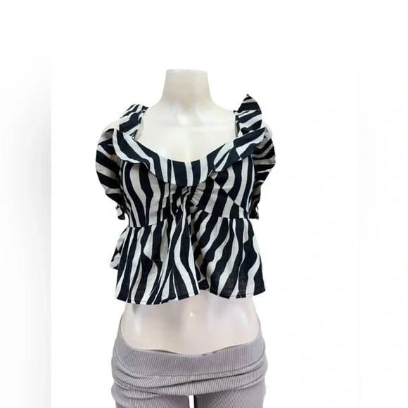 Zara Black and White Zebra Print Blouse - Picture 2 of 10